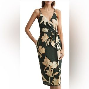 Alice Floral Linen Faux Wrap Dress by Reiss